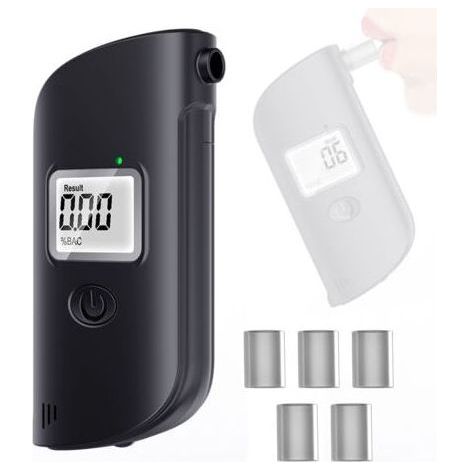 Éthylotest portable haute précision, détecteur d’alcool à souffle avec lumière LED et 5 embouts, support fonction alarme,de dyk. (1/4)