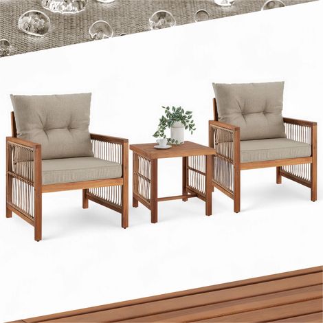 Ensemble lounge 2 places au design en corde et bois d'acacia marron (1/5)