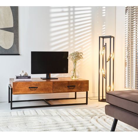 Industrielle TV-Möbel Emma Mangoholz 2 Schubladen 140x75 cm (1/5)