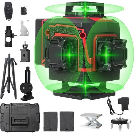 Niveau Laser, 4D 16-Lignes, Système Auto-Nivelant, 2 batteries (avec trépied) (1/2)