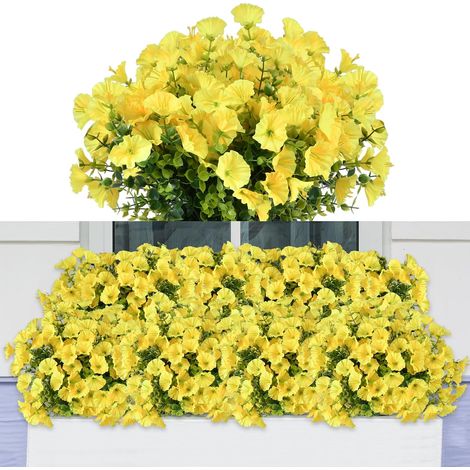 Fleurs Artificielles d'Extérieur, 6 Bouquets Fleurs Trompettes Artificielles, Plantes Fleuries Simulées Protégées Contre Les UV, I'intérieur et l'extérieur, Décoration de la Maison,Balcon,Jaune 36cm (1/5)