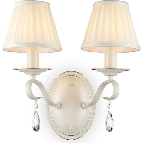Applique Shabby Chicbrionia Metallo Beige 2 Luci Diffusori Vetro Bianchi (1/4)