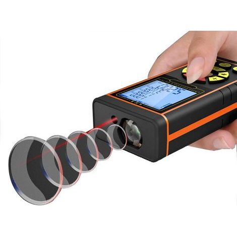 Mesure Laser 40m/60m/80m/100m, Distancemètre Laser Portable, Outil de Mesure Numérique à Poignée, avec Rétroéclairage Niveau à Bulle et écran LCD 4 Lignes avec étui de Transport,Black-40m - RWTélémètr (1/5)