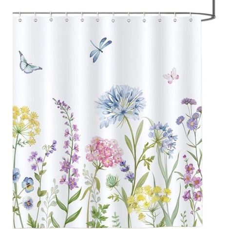 Rideau de douche à motif papillons et fleurs 183 x 183 cm, polyester imperméable, décoration de salle de bain (1/5)