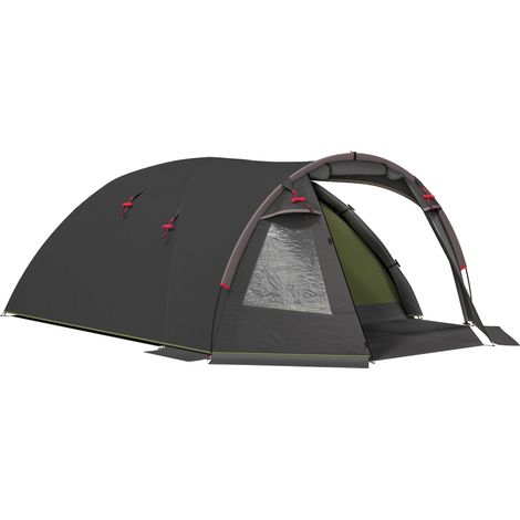 Tente tunnel familiale 2-4 personnes imperméable 3000 mm 3 portes 3,6 x 2,5 x 1,3 m noire