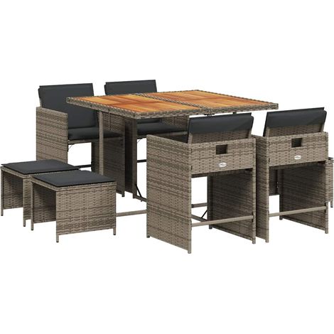 Maison Exclusive - 9-tlg. Garten-Essgruppe mit Kissen Grau Poly R