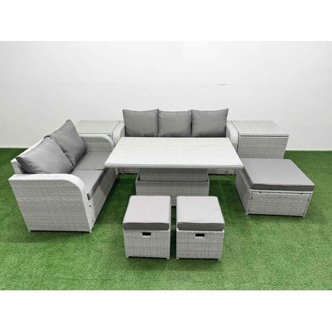 Fimous 8 Seater PE Rattan Wicker Garden Furniture Patio Conservatory Sofa Set with Adjustable Lifting Dining or Coffee Table 3 Seater Sofa Love Sofa 3 Stool 2 Side Table (1/5)