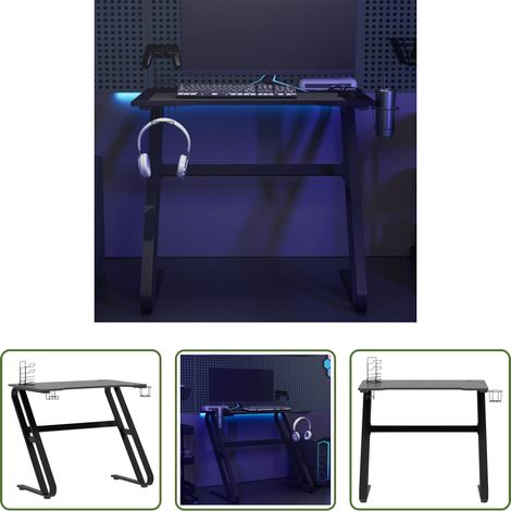 Bureau de jeu PC - Bureau de jeu avec pieds en forme de ZZ Noir 90x60x75 cm (1/5)