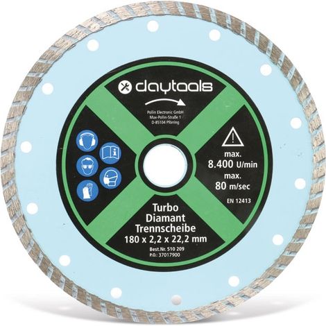 DAYTOOLS Disque de coupe diamant avec bord turbo, 180 mm (1/2)