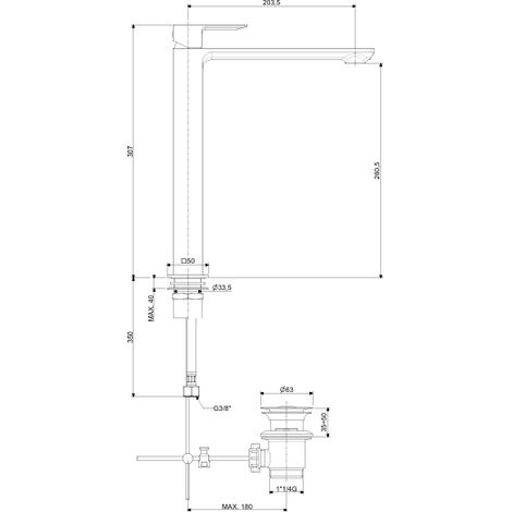 Miscelatore lavabo prolungato con scarico Clic-Clac 1"1/4G Paffoni serie Elle EL081HKCR  Cromato - Ottone