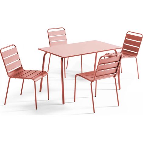Ensemble table de jardin en métal et 4 chaises argile - Palavas (1/5)