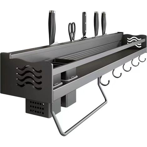 Étagère à épices murale sans perçage – 6 crochets amovibles – Dimensions 14 x 40 cm – Rangement optimisé pour cuisine (1/5)