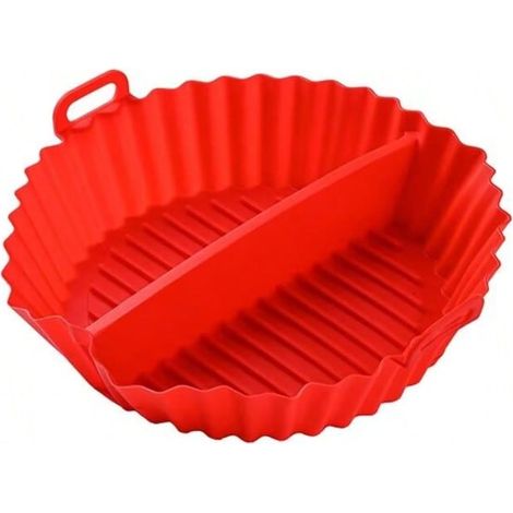 Moule Silicone Air Fryer, 2 Pièces Rond Accessoires Air Fryer Réutilisable Moule Air Fryer Plat Silicone Air Fryer pour Air Fryer Micro-ondes Four,Rouge (1/2)