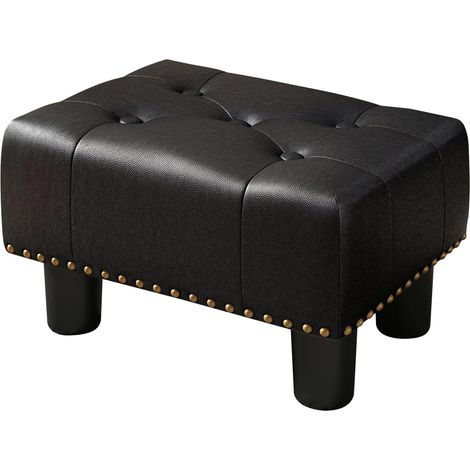 LUE BONA Tabouret Ottoman de Style Moderne - Repose Pieds en Cuir PU Noir - Repose Pieds pour Salon, Chambre, Entrée und Dortoir (1/5)