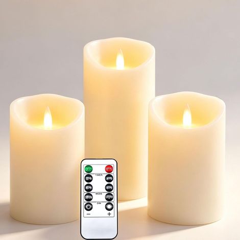 Bougies en cire ivoire à flamme réaliste, paraffine douce de qualité supérieure, télécommande incluse, réutilisables, écologiques et économiques. Diamètre idéal pour la décoration intérieure et festiv (1/5)