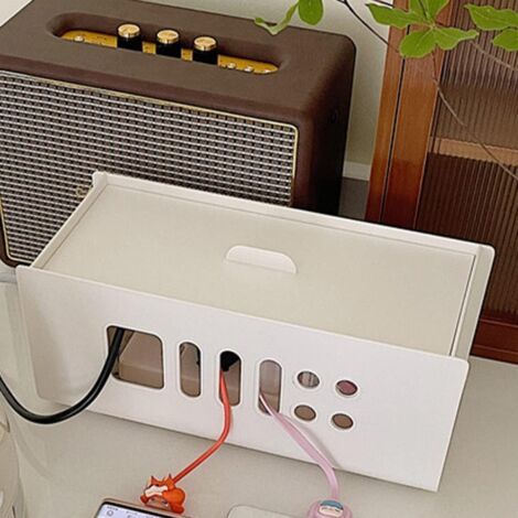 Caja de almacenamiento de cables y enchufes, organizador de cables de plástico con múltiples aberturas para oficina. (1/4)