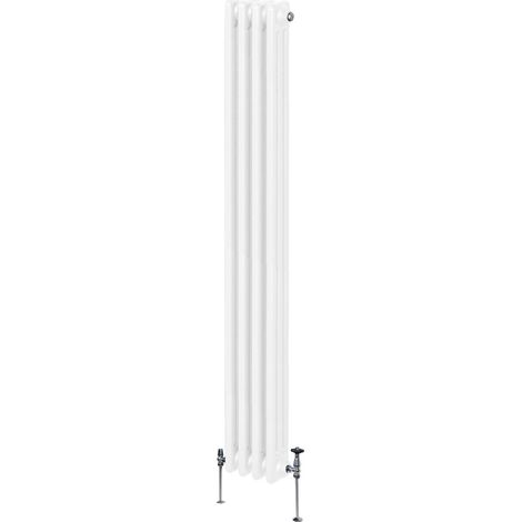 Radiatore Termosifone a 3 Colonne 1800mm x 202mm Moderno Centralizzato Bianco in Acciaio Inox Verticale a Parete Cucina Soggiorno Bagno Kit di Fissaggio e Spazzola Inclusi