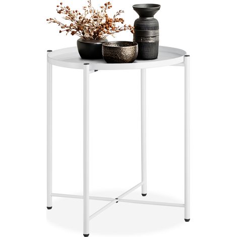 Table d'appoint ronde en acier 45,5 x 53 cm blanc (1/5)