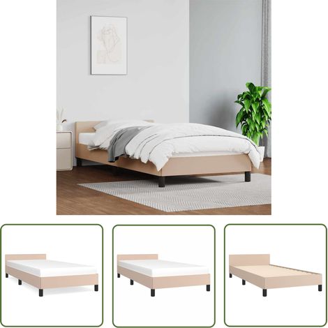 The Living Store Cadre de lit avec tête de lit sans matelas cappuccino 90x200 cm - Lit Capitonné - Cadre De Lit - Lit Double - Literie - Meuble Chambre (1/5)