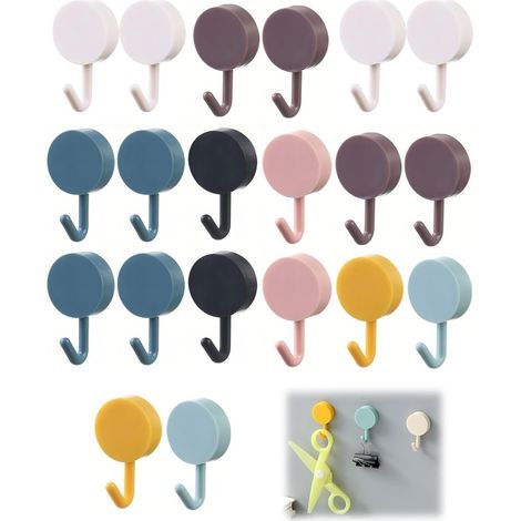Crochet Adhésif Mural, 20 Pièces Petites Colorés Crochets Muraux Sans Percer ni Clous, Crochets pour Serviettes de Bain Pour Accroche Salle,Cuisine,Plafond,Accrocher, Mural, Porte, Peignoirs (1/5)