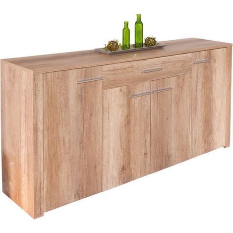 Buffet 4 portes 1 tiroir bois chêne clair Babou (1/5)