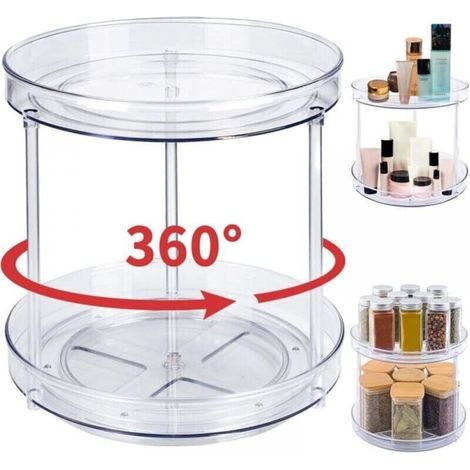 Organisateur à 2 Niveaux – Plateau Tournant Rond en Plastique – Rangement Épices cuisine – Organisateur Placard Cuisine pour Bocaux d'Épices, cuisine, Table de Chevet, Placard (1/5)