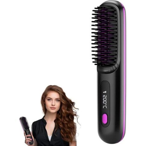 1 Brosse lissante,Brosse à cheveux électrique,Affichage numérique,Portable,Sans fil (1/5)