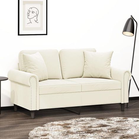 2-Sitzer-Sofa Samt Creme mit Zierkissen, 120 cm Breite (1/5)