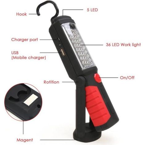 Torcia a LED ricaricabile con base magnetica per officina e auto - Rossa - ALTRO (1/4)