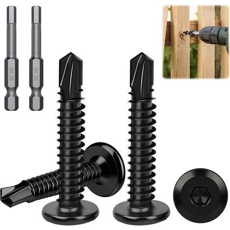 60 Pièces Vis Autoforeuse Inox, M5.5 x 35 mm Vis Autoforeuses Metal Noir con 2 Embouts de Clé Allen, Vis Autoforeuse Noire pour L'acier, L'aluminium, Bois (1/5)