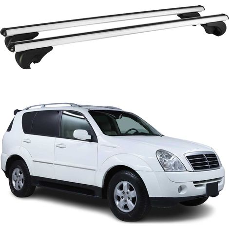 OMAC Barres de toit en aluminium pour Ssangyong Rexton I 2001-2012 – TÜV / DIN 75302:2019 – Antivol inclus – Charge max 75 kg – 2 barres Argent (1/4)