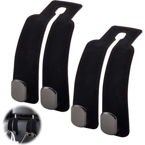 Set di 2 ganci per poggiatesta auto, ganci universali per sedili auto, supporto per poggiatesta del sedile posteriore, accessori per interni auto, appendiabiti (nero) (1/5)
