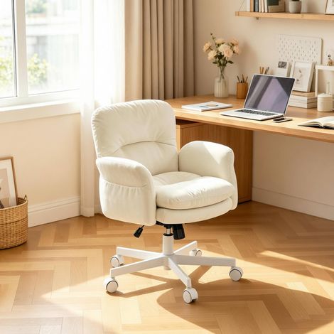 Silla giratoria 71x68x84.5-92.5 cm beige en chenilla y metal con altura regulable y giro 360° (1/5)