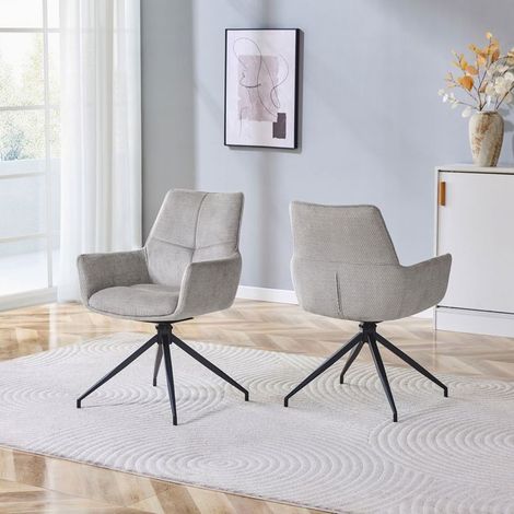 Lot de chaises 2 chaises pivotantes à 360° revêtement en tissu gris pieds en métal laqué noir respirantes et confortables style (1/5)