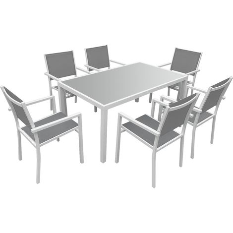 Set di mobili da giardino BERGAMO in textilene grigio 6 posti - alluminio bianco