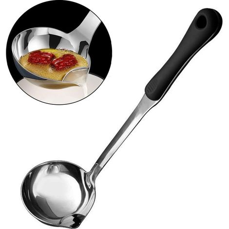 Louche à soupe en acier inoxydable, louche séparatrice de graisse et d'huile avec poignée en plastique isolante et anti-brûlure, écumoire et passoire à soupe pour la cuisine (1/5)