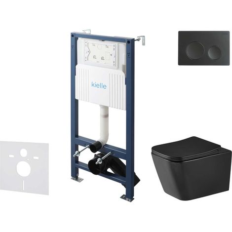 kielle Genesis New - Conjunto de instalación empotrada, inodoro Arkas I, Vortex Rimless+, asiento softclose y pulsador Gemini New I, negro mate 30528SS94 (1/5)