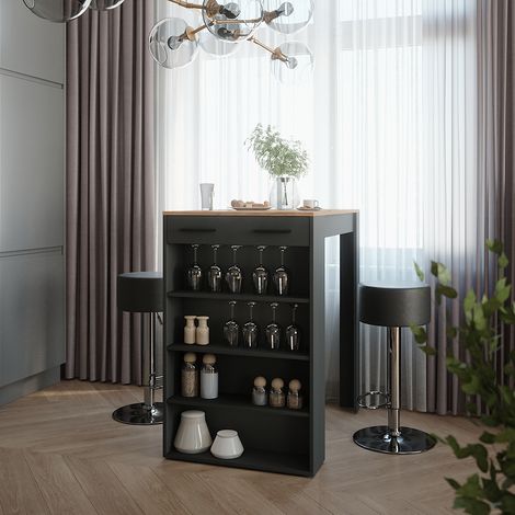 Bartisch-Set Repose, Anthrazit, 67 x 100 cm mit 2 Barhockern, Vicco