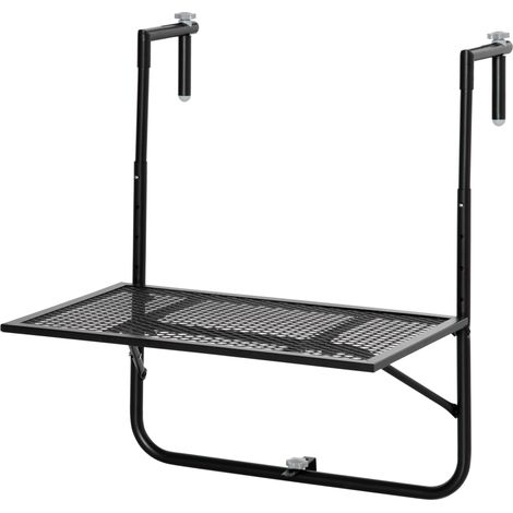 Table pliante suspendue pour balcon en métal réglable 4 niveaux 10 kg Noir 60x60x57-72 cm