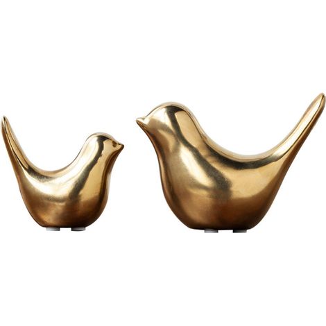 Oiseau - Céramique Dorée - Décoration Intérieure Moderne - Pour Salon Chambre Bureau - 2 Pièces