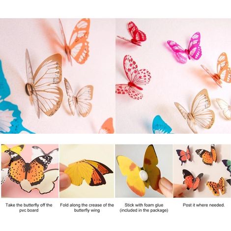 18 autocollants muraux papillons 3D amovibles, décoration murale pour chambre d'enfant, salle de classe, fête, cadeau à faire soi-même (1/5)
