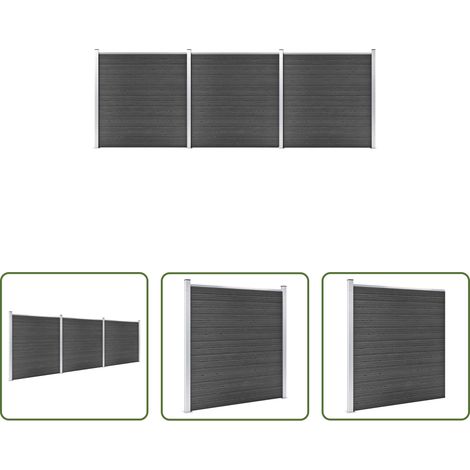 vidaXL Holz Kunststoff Zaun - Zaunelement Set WPC 526x186 cm Schwarz (1/5)