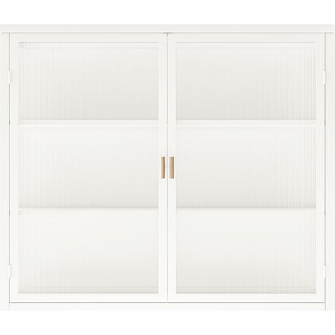 Armario mural de 2 puertas y 3 niveles, 70 x 23 x 60 cm, metal y vidrio blanco OKWISH (1/5)