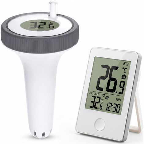 Thermomètre de piscine radio-piloté flottant, Thermomètre d'eau numérique avec moniteur intérieur et portée de 60m, Thermomètre d'étang étanche pour piscine, bassin de poissons rouges (1/5)