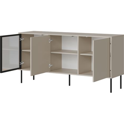 Credenza Conzano, Madia 3 Ripiani, Apertura Battente, 3 Ante, 150x40x75h cm Beige