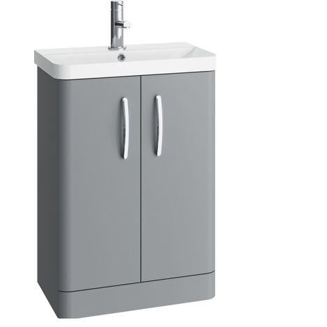 Handsacre Contemporary 2 Door Floor Standing Vanity Unit with Basin, Gloss Grey, 600mm