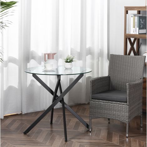 Mesa baja redonda de cristal templado 80 x 80 x 75 cm, estructura de acero negro DESVIAE (1/5)
