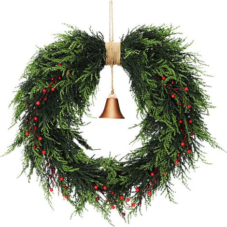Couronne Noël 55cm baies rouges clochettes (1/3)