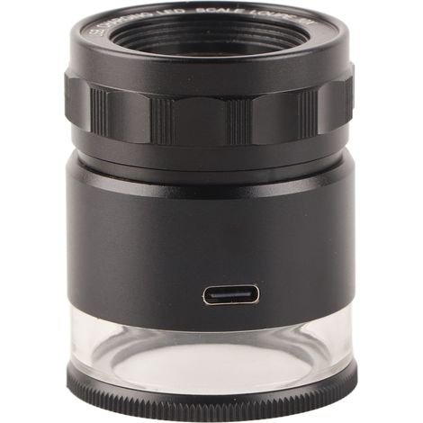 Loupe de Bijoutier LED 6 Lampes 10x Grossissement Rechargeable 28mm, Loupe d'Agrandissement pour Pièces de Monnaie (1/5)