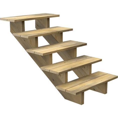 Escalier Bois Exterieur - 5 Marches - Largeur = 80cm - Marches découpables - Sans Contremarches - Pin du Nord - Traité Autoclave